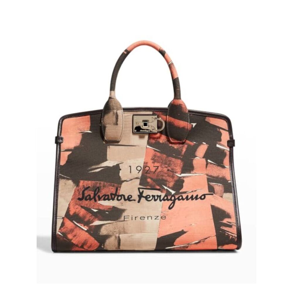 SALVATORE FERRAGAMO Women's Beige Feet Pouch Top Handle Tote Handbag Purse